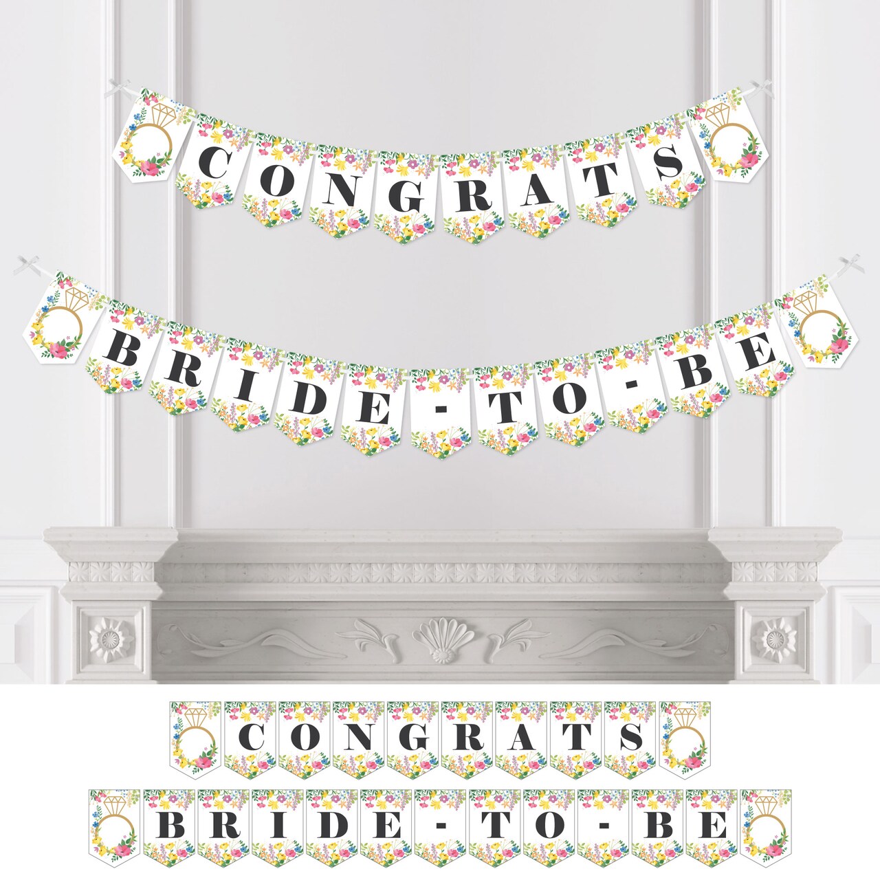 Big Dot of Happiness Wildflowers Bride - Boho Floral Bridal Shower and Wedding Party Bunting Banner - Party Decorations - Congrats Bride-To-Be